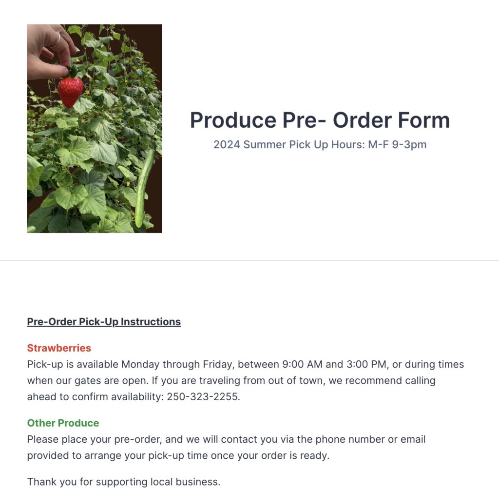 Pre order form for Holden Lake Farm